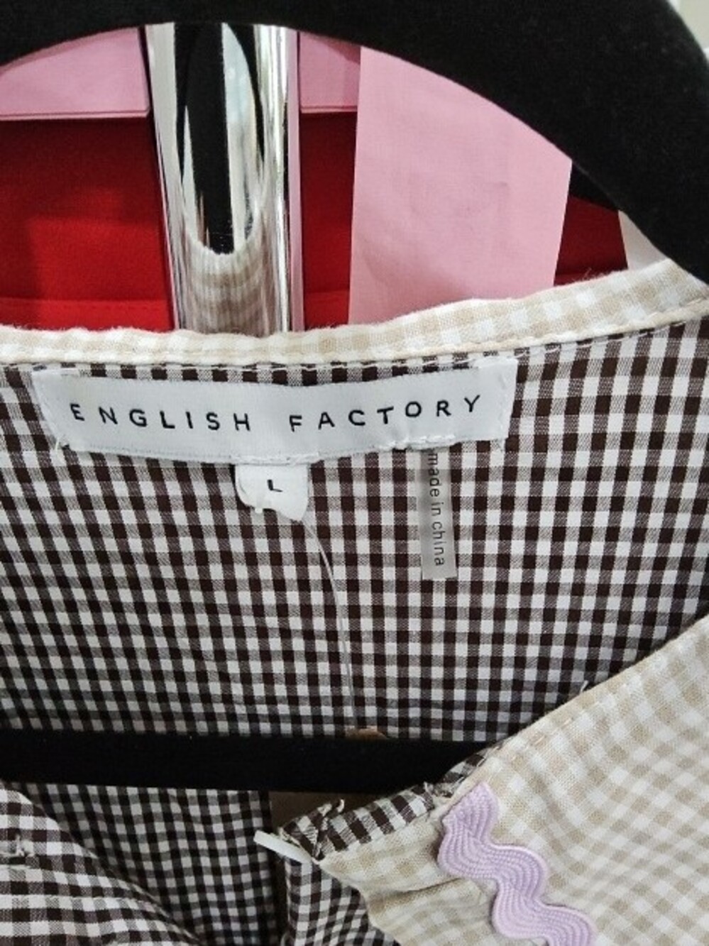 English Factory Brown and Cream Gingham Top - Picture 2 of 2